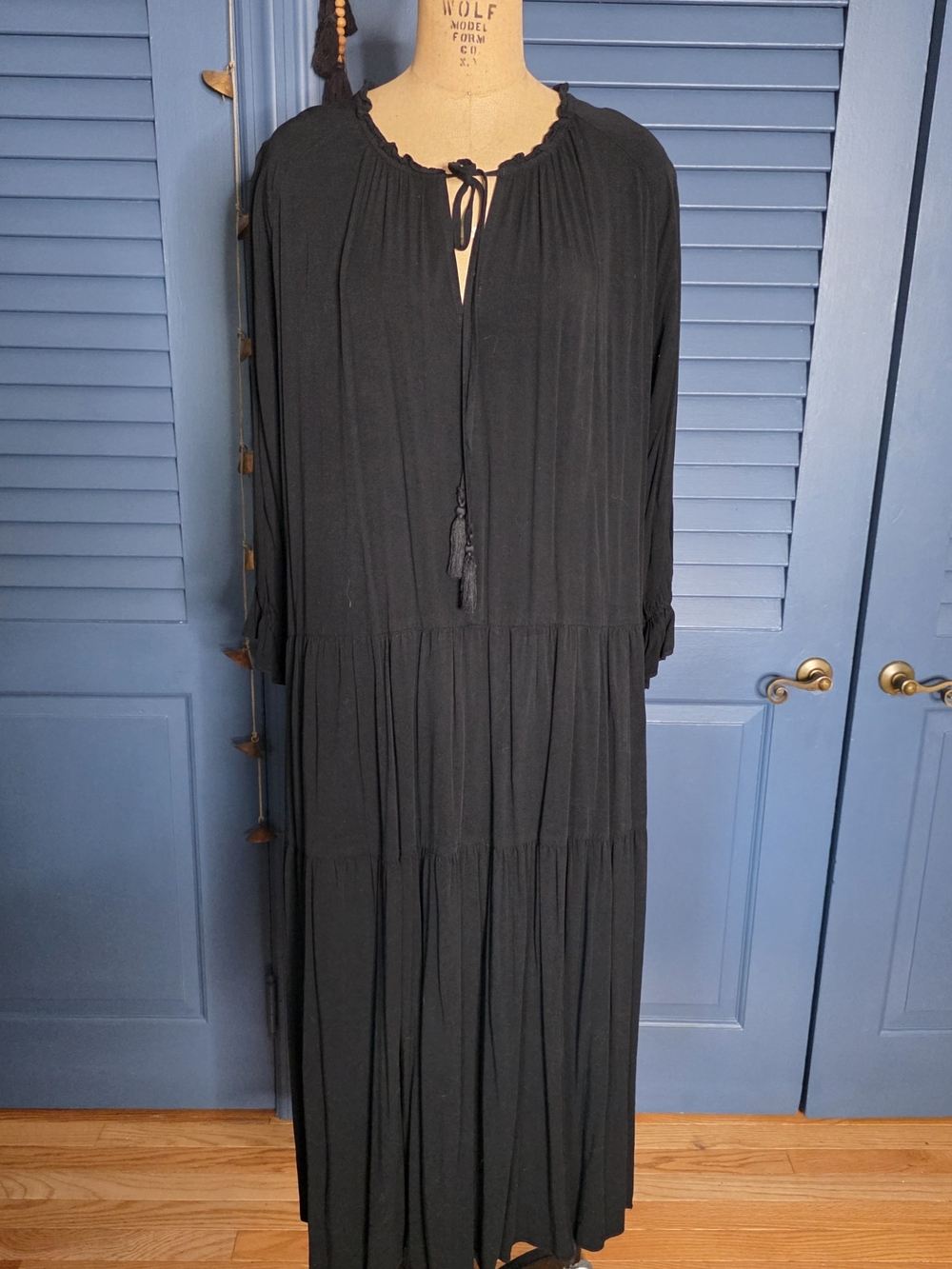 Silk & Salt Black Spirited Away Gown Tiered Boho Maxi Dress Size L